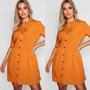 Plus Button Front Smock Dress Mustard